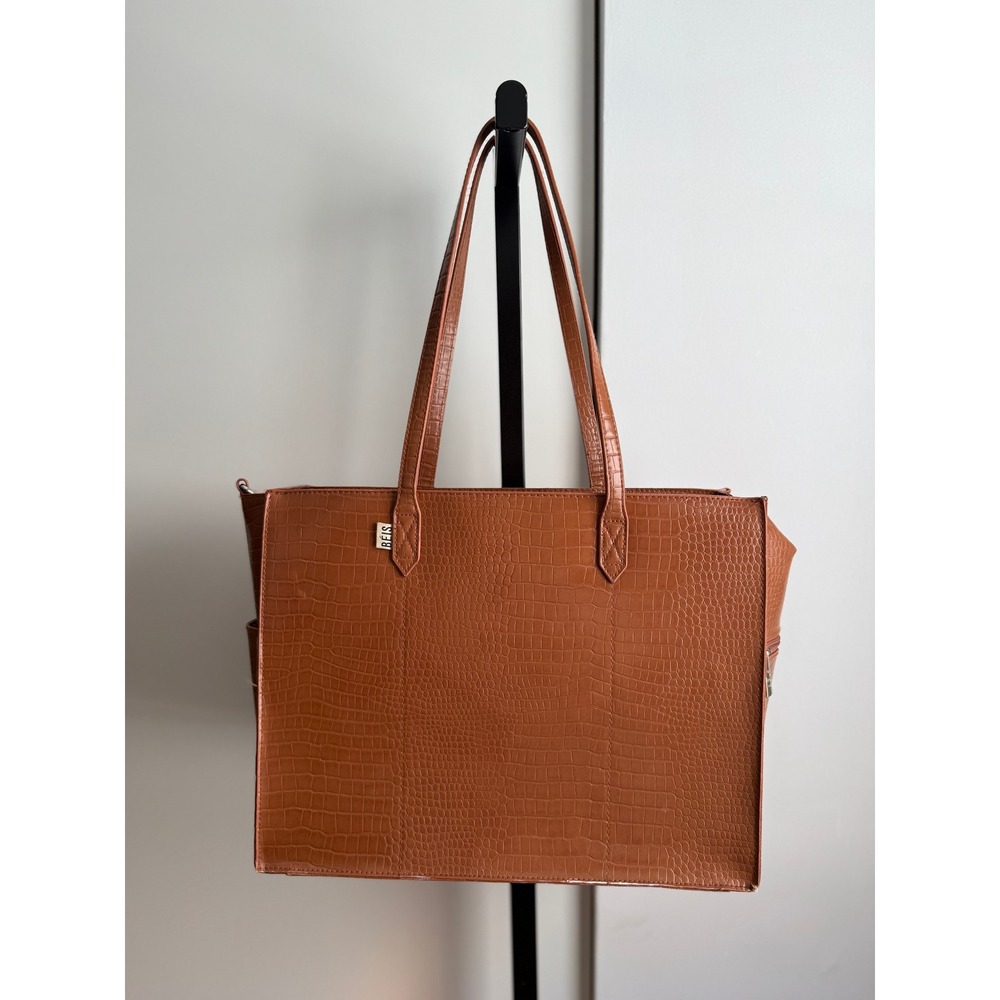 BEIS Brown Croc-Embossed Tote Bag